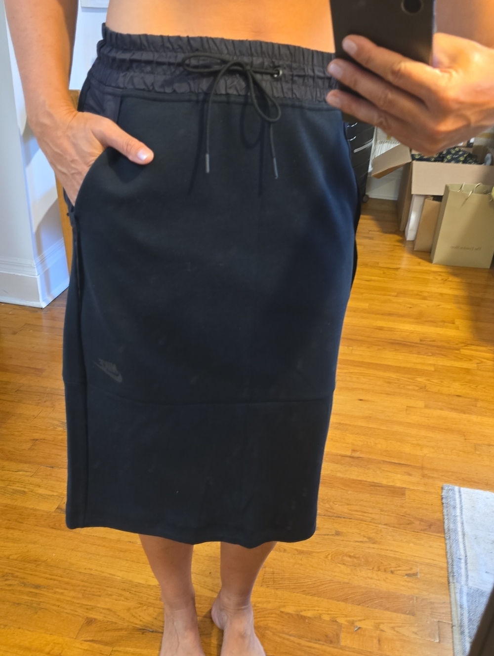 Nike Black Midi Skirt with Elastic Drawcord Waist